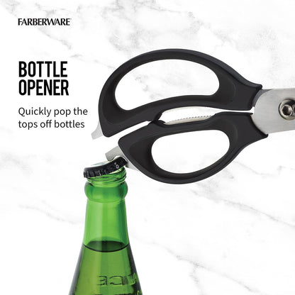 Farberware 4-in-1 Kitchen Scissors, High Carbon Stainless Steel, Black