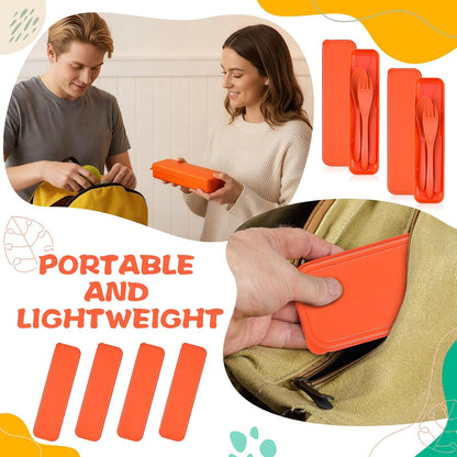 Jinei 50 Sets Reusable Travel Utensils Set with Case Wheat Straw Cutlery Portable Spoon Knife Forks Lunch Box Accessories Friendly Tableware for Kids Adults Camping Utensils(Bright)