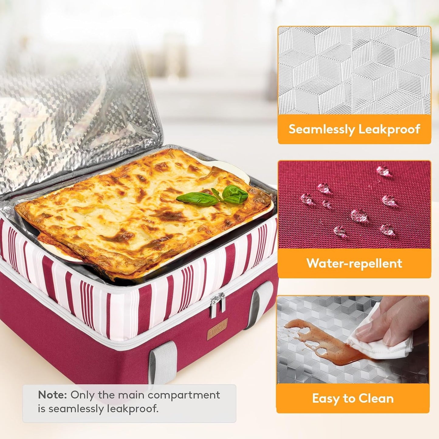 LUNCIA Insulated Single Decker Casserole Carrier, Lasagna Lugger Tote Keeps Food Hot or Cold, Thermal Lunch Bag for Potluck Parties, Picnic and Cookouts, Fits 9" x 13" Baking Dish, Black