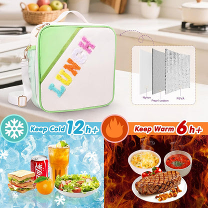 Nsrzua Lunch Bag Kids-Kids Insulated Lunch Bag with Adjustable Strap - Reusable Leakproof Lunch Box for Girls, Preppy School Lunch Tote for Travel, Picnic,School & Winter Camp