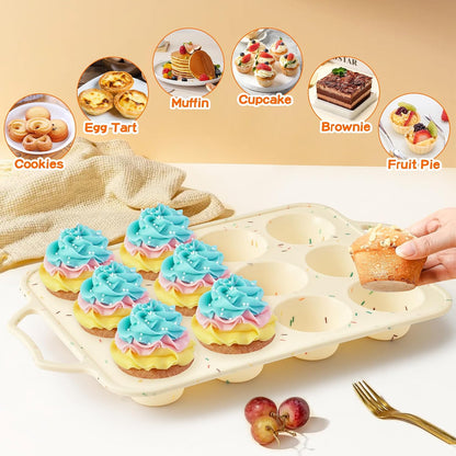 Silicone Muffin Pan for Baking - 2 Pack Cupcake Pan Egg Bite Molds, Nonstick Muffin Tin with Metal Frame, 12 Silicone Cup Cakes Chocolate Candy Bakeware for Baby Shower Birthday (Regular Size)