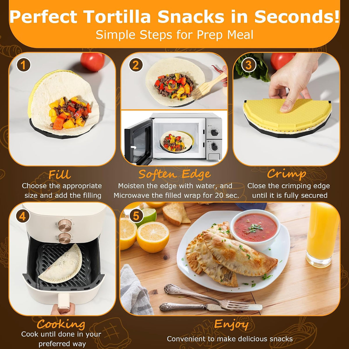 Tortilla Sealer Crimper Maker - for 10"+8"+6"+4" Flour Tortillas