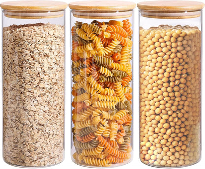 ComSaf 2Pcs Large Glass Storage Containers with Lids 4Qt, 1 Gallon Wide Mouth Flour Sugar Storage Containers, Large Capacity and Sealed for Rice, Cereal, Oat, Easy Clean and Scoop, Pantry Organization