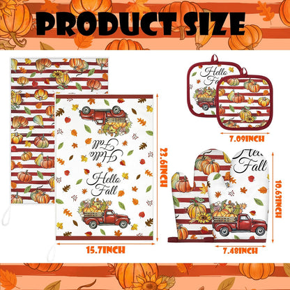 Qinyoung 6 Pcs Fall Kitchen Decor Pumpkin Pot Holders and Oven Mitt Sets