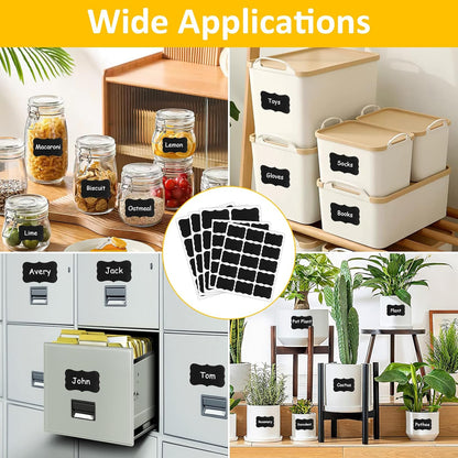 230 Pcs Labels for Jars, 2 Size Waterproof Chalkboard Labels for Food Containers, Storage Bins, Mason Jars, Reusable Blackboard Stickers with 1 Erasable Chalk Marker (Irregular Shape)