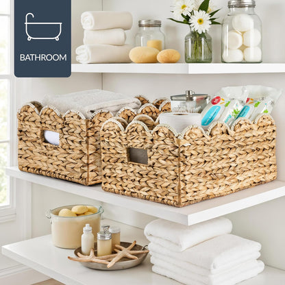 Best Choice Products 9x12 Scalloped Shelf Baskets, Woven Storage Bins, Storage Organizers for Pantry, Living Room, Bedroom, Nursery & Laundry, 4 Pack - Natural with White Trim