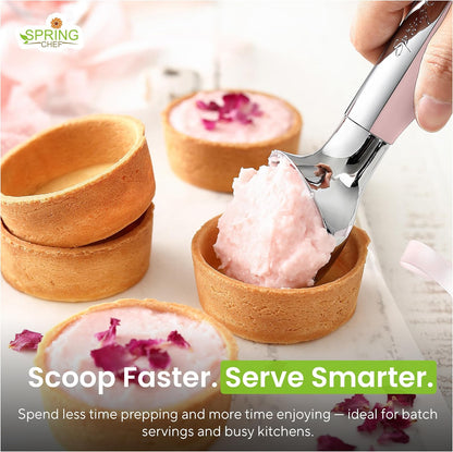 Spring Chef Heavy Duty Metal Ice Cream Scoop with Soft Grip Handle, Pink