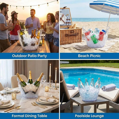 Cunhill 6 Pieces Plastic Clear Ice Bucket with Scoops Clear Acrylic Ice Tub Plastic Wine Bucket Party Beverage Chiller Bin Parties Tub for Wine Champagne or Beer (4 Liters)