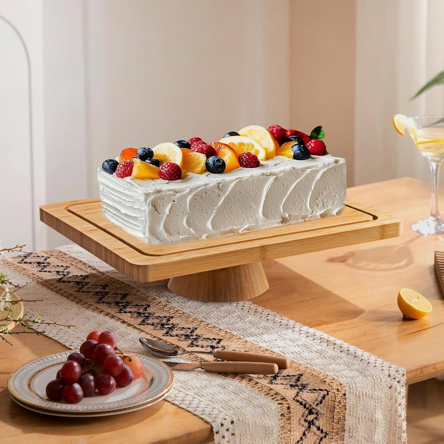 HBlife Cake Stand with Lid (11.4"), Multifunctional Cake Stand with Acrylic Dome, Acacia Wood 6-in-1 Cake Plate Display Stand with Cover for Baking Gifts, Birthday Kitchen Parties, Weddings