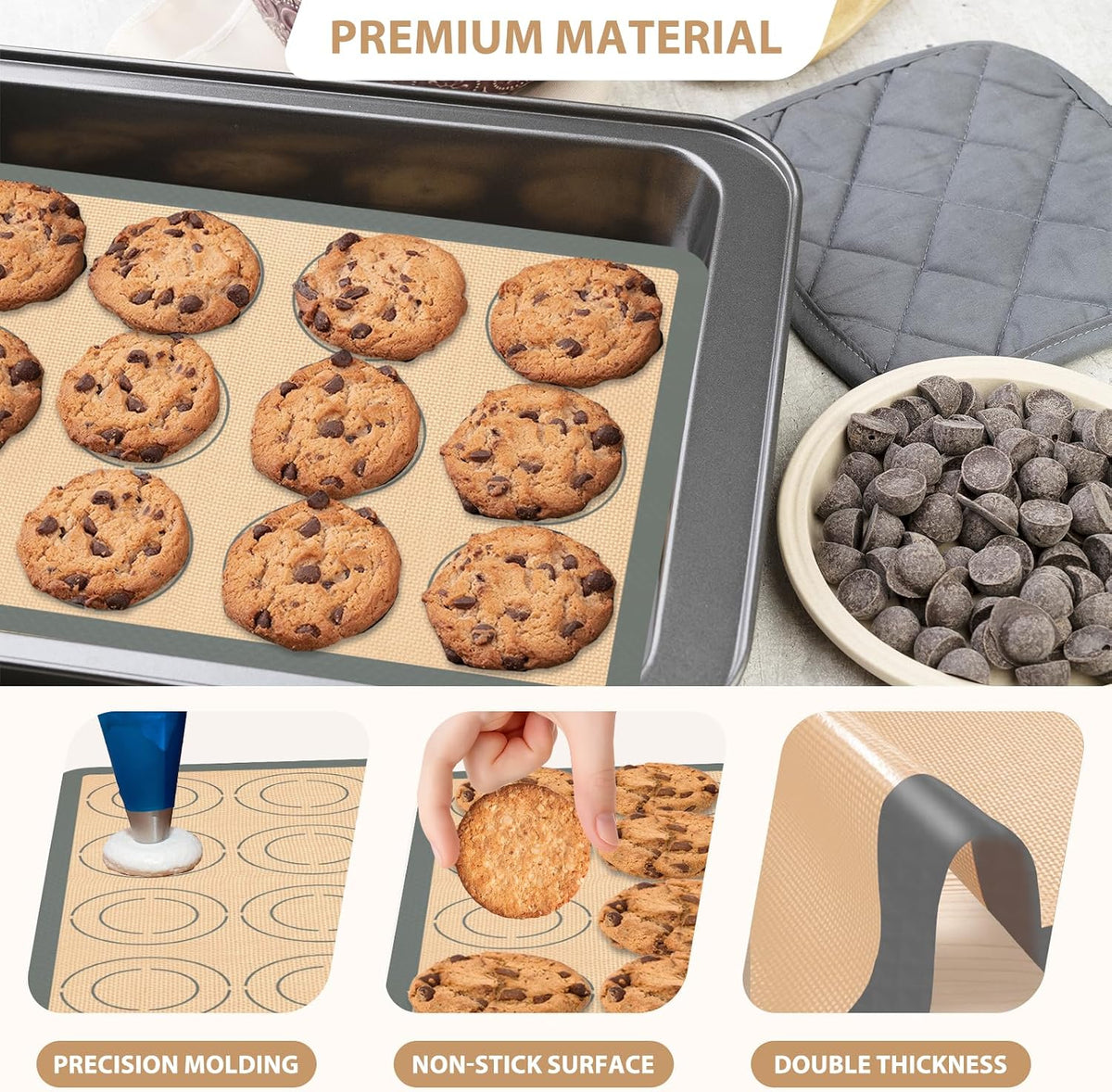 Koolstuffs Silicone Baking Mat, Nonstick and Reusable, 3 Pack