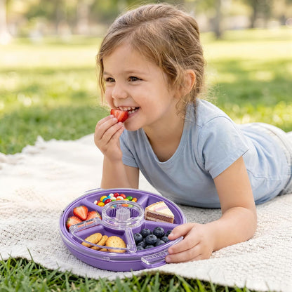Kids Divided Snack Box with Hand Strap, Reusable 5-Compartment Kids Snack Container, BPA-Free Portable Candy & Nut Serving Platter for Travel, Parties, Picnics(Grey)