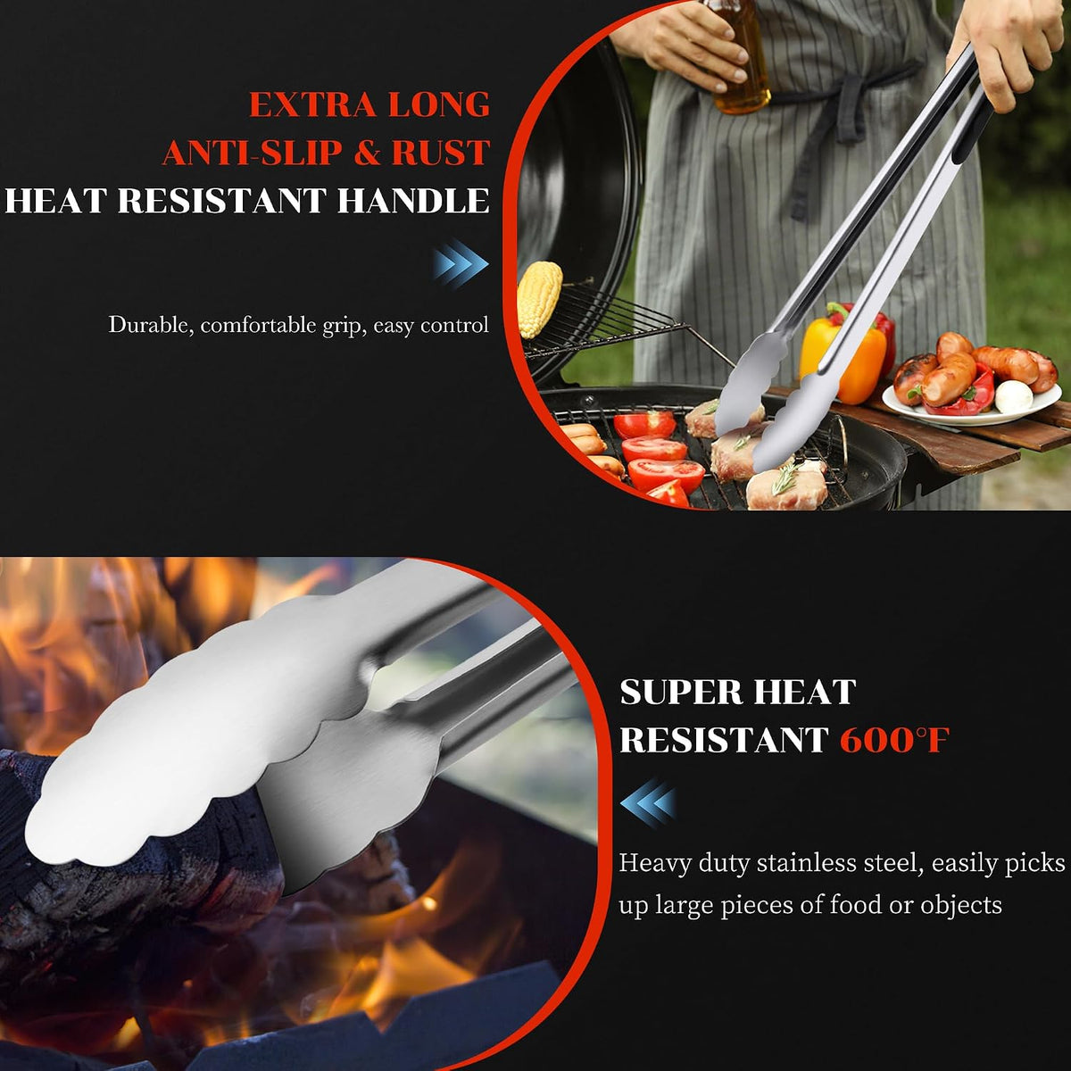 17" Extra Long Metal Tongs,Grilling Tongs,Stainless Steel Tongs for Cooking