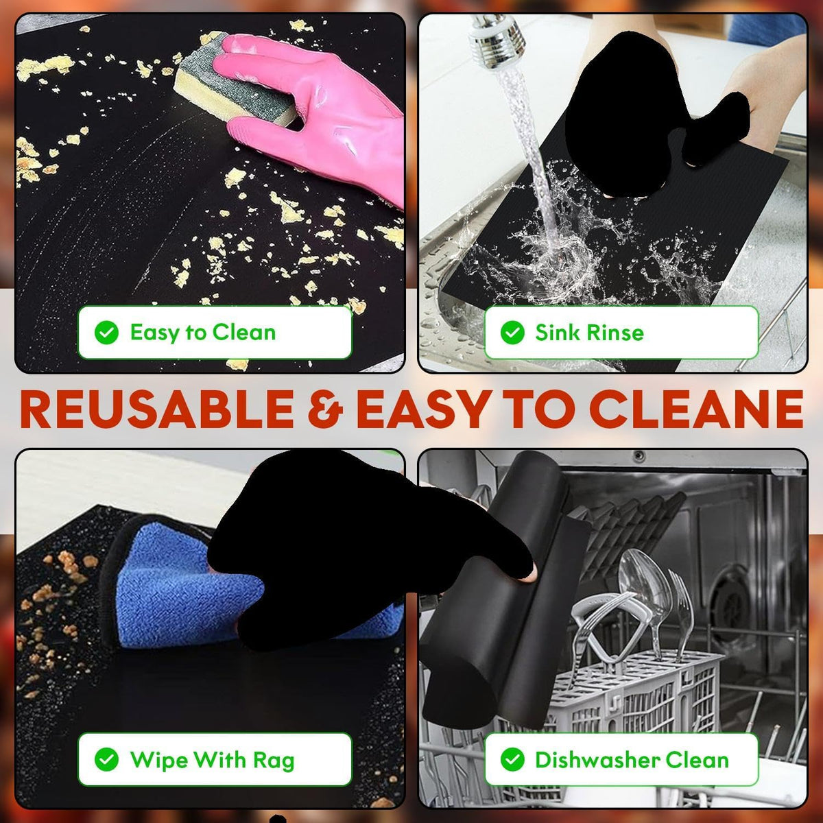 3 Pack Non-Stick Heavy Duty Oven Liners Set for Bottom of Electric Oven by Grill Magic - Thick, Heat Resistant Fiberglass Mat - Easy to Clean, Reduce Spills, Stuck Foods & Clean Up - BPA Free