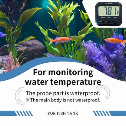 HATUSOKU Digital Thermometer with External Sensor, Magnet, Suction Cup, Water Thermometer, Aquarium, Refrigerator, Freezer (Black)