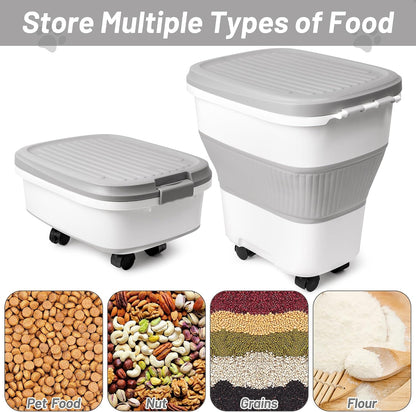 MALLMALL6 Dog Food Storage Container - Collapsible Pet Food Container with Spinner Wheels Scoop and Deodorant Box, Airtight Multifunctional 30L Storage Bin for Dog Cat Bird Animal Dry Meal Rice Flour