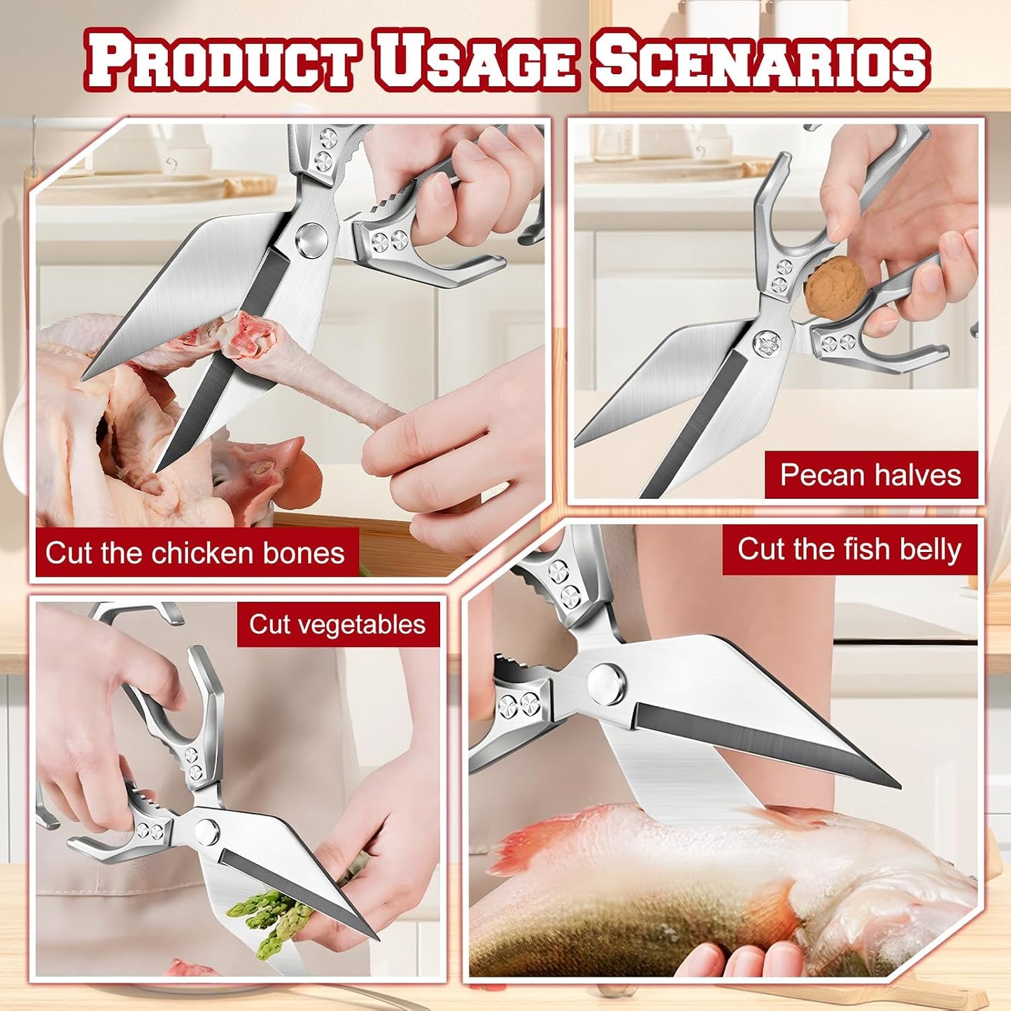 Multifunctional Heavy-Duty Kitchen Shears,oultry Scissors,Stainless Steel Heavy Duty Scissors,High-Carbon Steel Culinary Shears for Chicken,Meat, Seafood,Bone Cutting