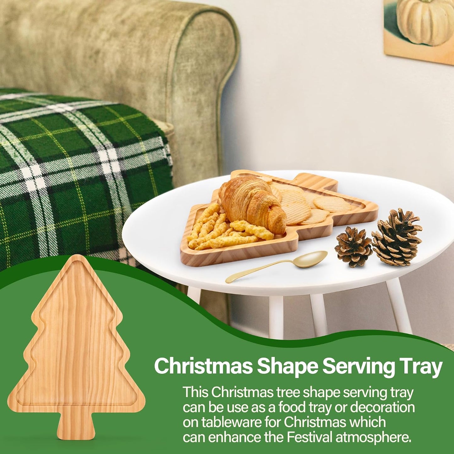 Divided Wood Serving Tray, Rectangular Tray Chip and Dip Platter, Serving Tray with 5 Sections for Appetizers & Snacks, Veggie Platter, Food Trays for Party 12'' x 8.7'' x 0.6''