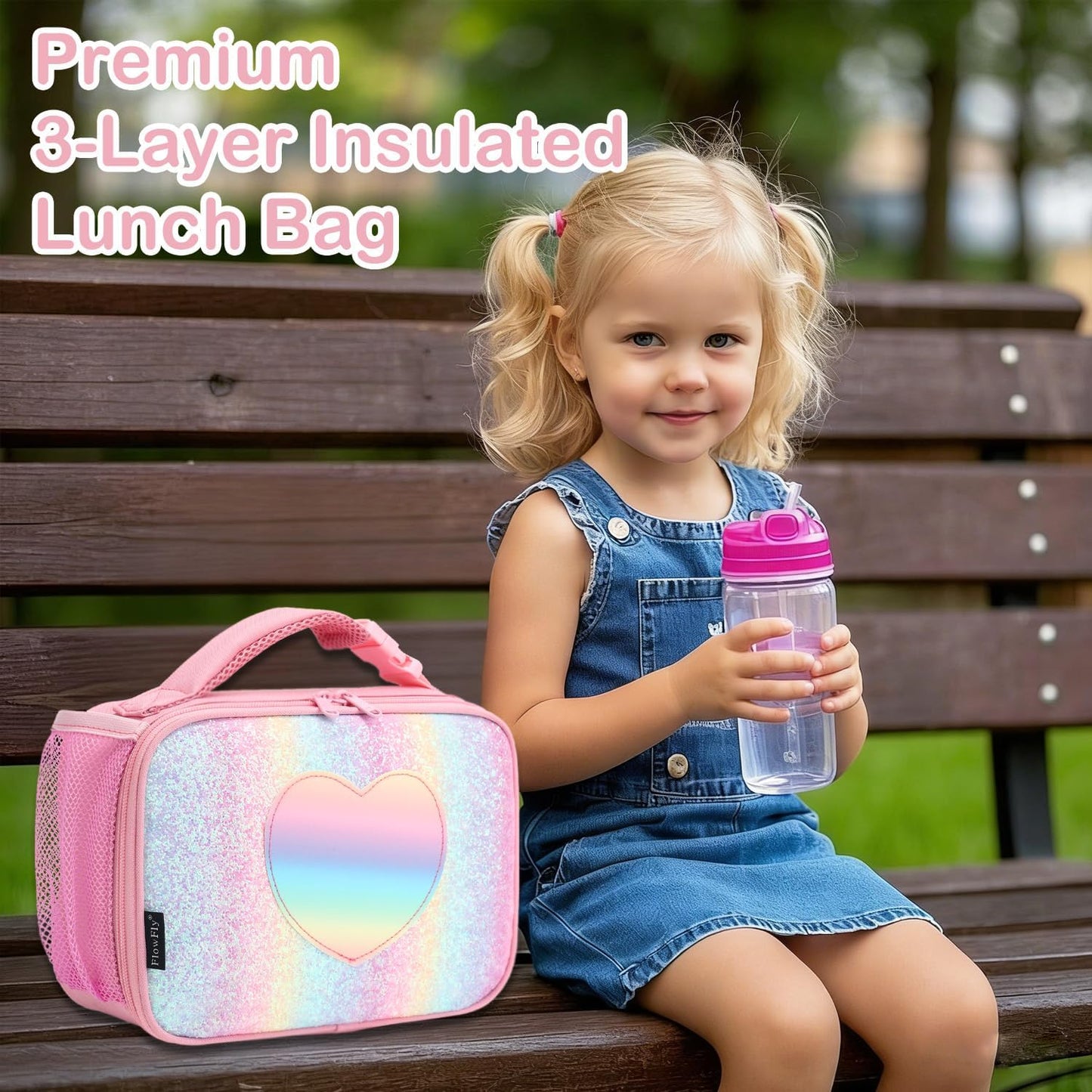 FlowFly Kids Lunch box Insulated Soft Bag Mini Cooler Back to School Thermal Meal Tote Kit for Girls, Boys, Black