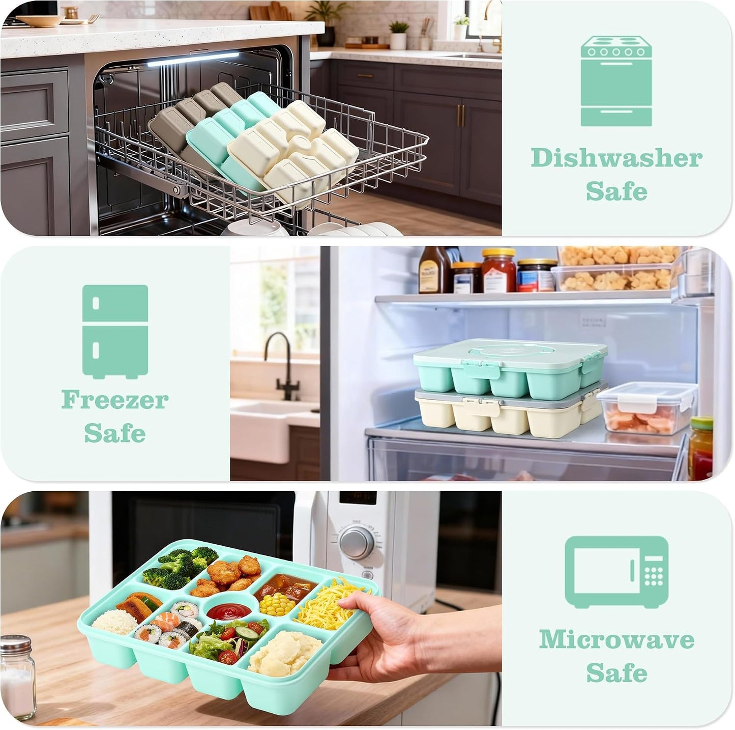 Snackle Box Container, Divided Serving Tray with Lid and Handle, 9 Compartments Snack Box Container for Adults, Portable Charcuterie Serving Platter for Candy Fruit, 9.9 Cups, White Grey