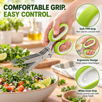 5-Blade Stainless Steel Herb Scissors, Herb Cutter with Cleaning Comb
