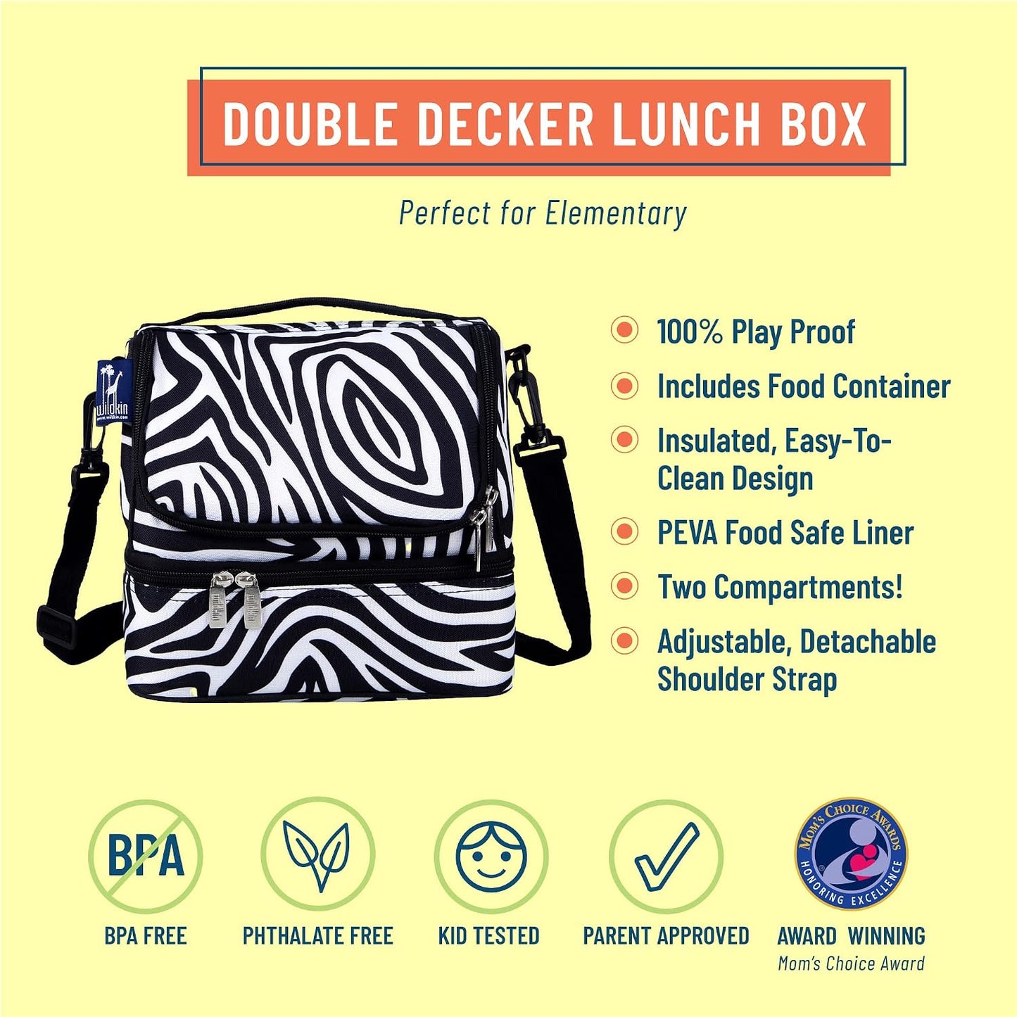 Wildkin Kids Two Compartment Insulated Lunch Bag – Keeps Food Hot or Cold, Easy-Clean Lining, Leak-Resistant & BPA-Free – Boys & Girls, Ideal for School, Travel & Daycare – Jurassic Dinosaurs