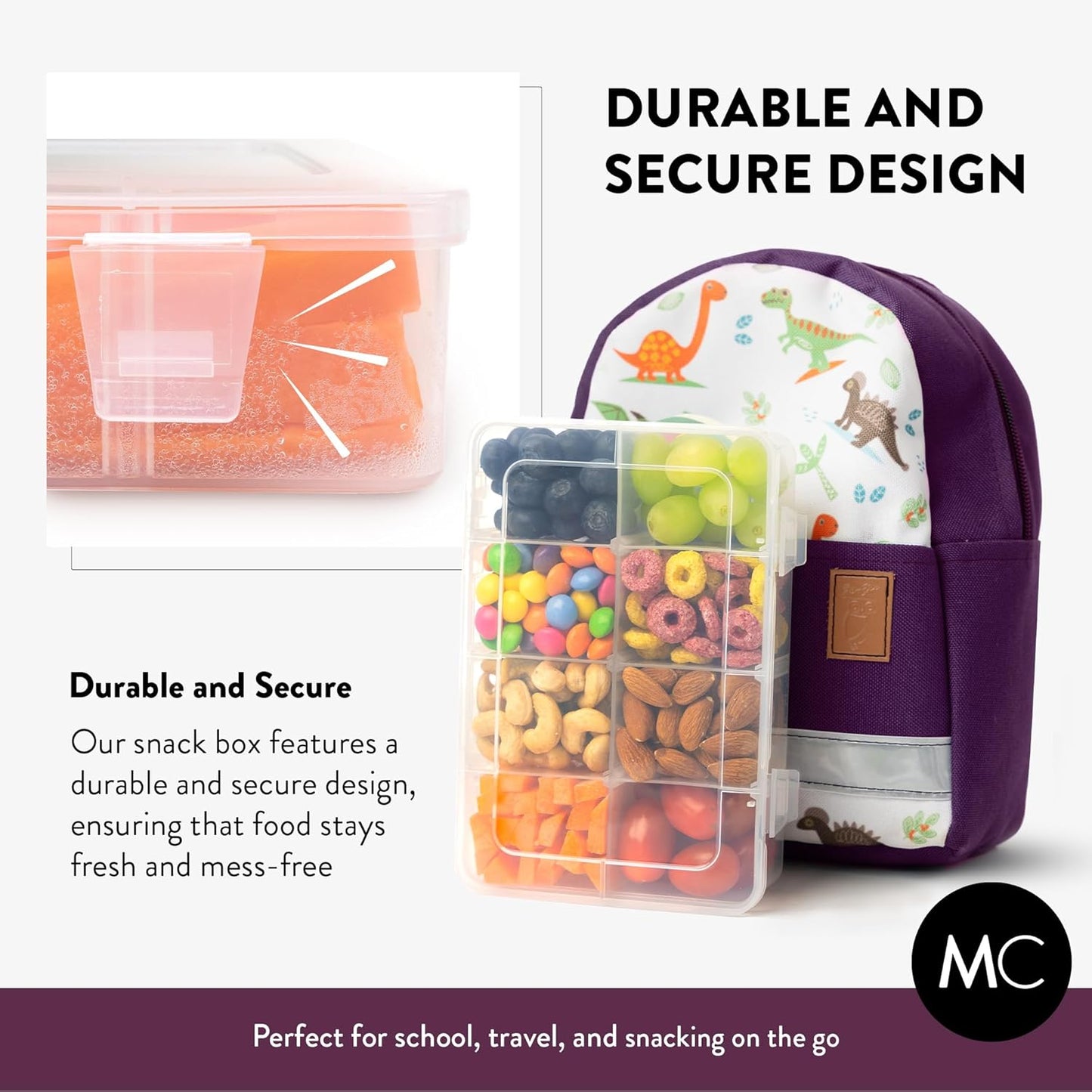 Large Kids Snack Box Containers Set of 2 -100 Labels, BPA-Free, Adjustable Compartments, Dishwasher Safe, Reusable Tray, Food Grade, Meal Prep Container, PARENT TESTED PARENT APPROVED AWARD (Clear)