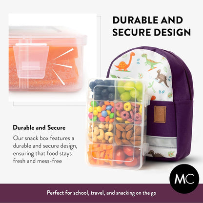 Large Kids Snack Box Containers Set of 2 -100 Labels, BPA-Free, Adjustable Compartments, Dishwasher Safe, Reusable Tray, Food Grade, Meal Prep Container, PARENT TESTED PARENT APPROVED AWARD (Clear)