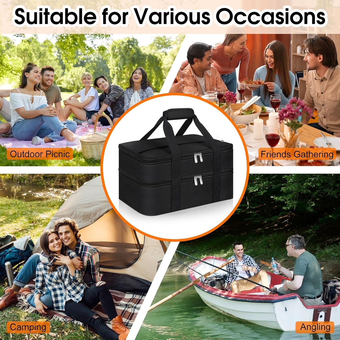 Insulated Casserole Carrier, Portable Casserole Carrier for Hot or Cold Food Lunch Tote Warmer or Cooler Bag, Lasagna Lunch Bag for Potluck Parties- Fits 9" x 13" Baking Dish-Charcoal Grey