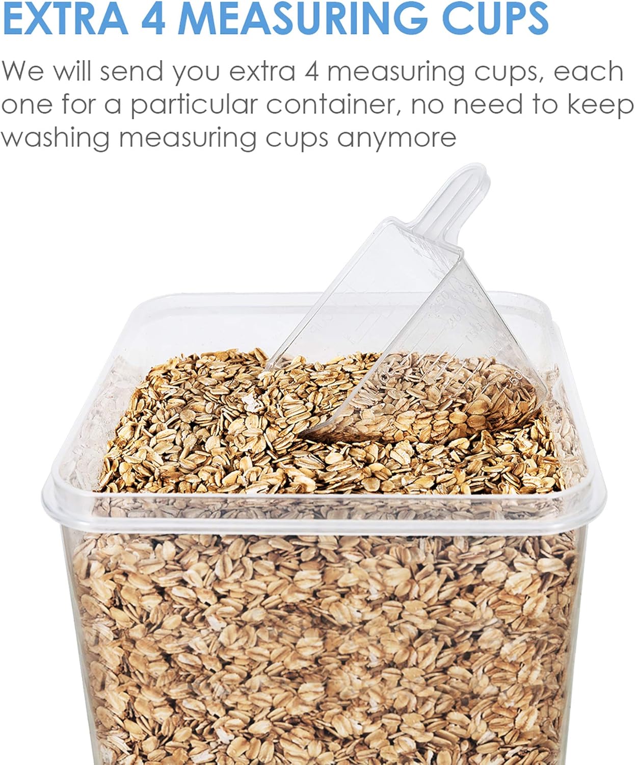 Vtopmart 4 PCS Large Food Storage Containers 5.2L / 175oz, 4 Pieces BPA Free Plastic Airtight Canisters for Flour, Sugar, Baking Supplies, Rice with Lids, 4 Measuring Cups and 24 Labels, Black