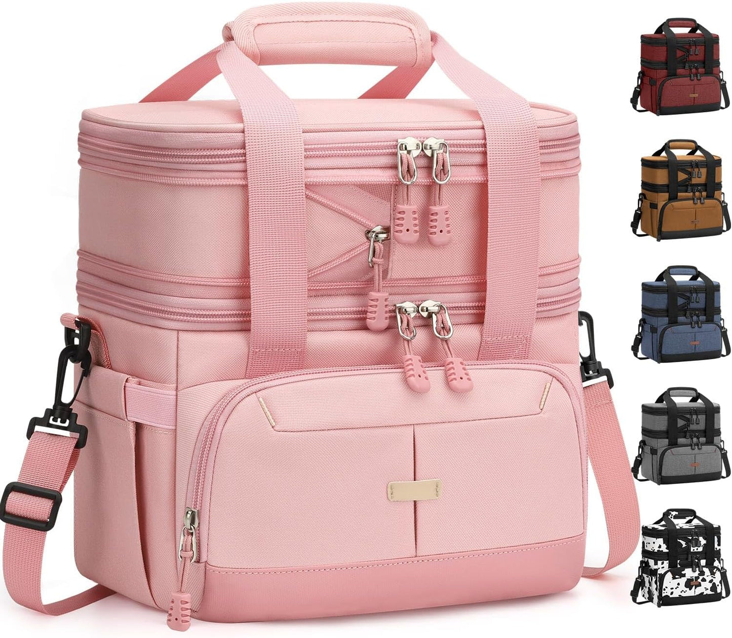 Pritent Lunch Box For Men Women Double Deck Insulated Lunch Bag For Men Woman Leakproof Expandable Cooler Bag with Adjustable Shoulder Strap for Kids Shool Work Picnic Camping(Beige,Large)