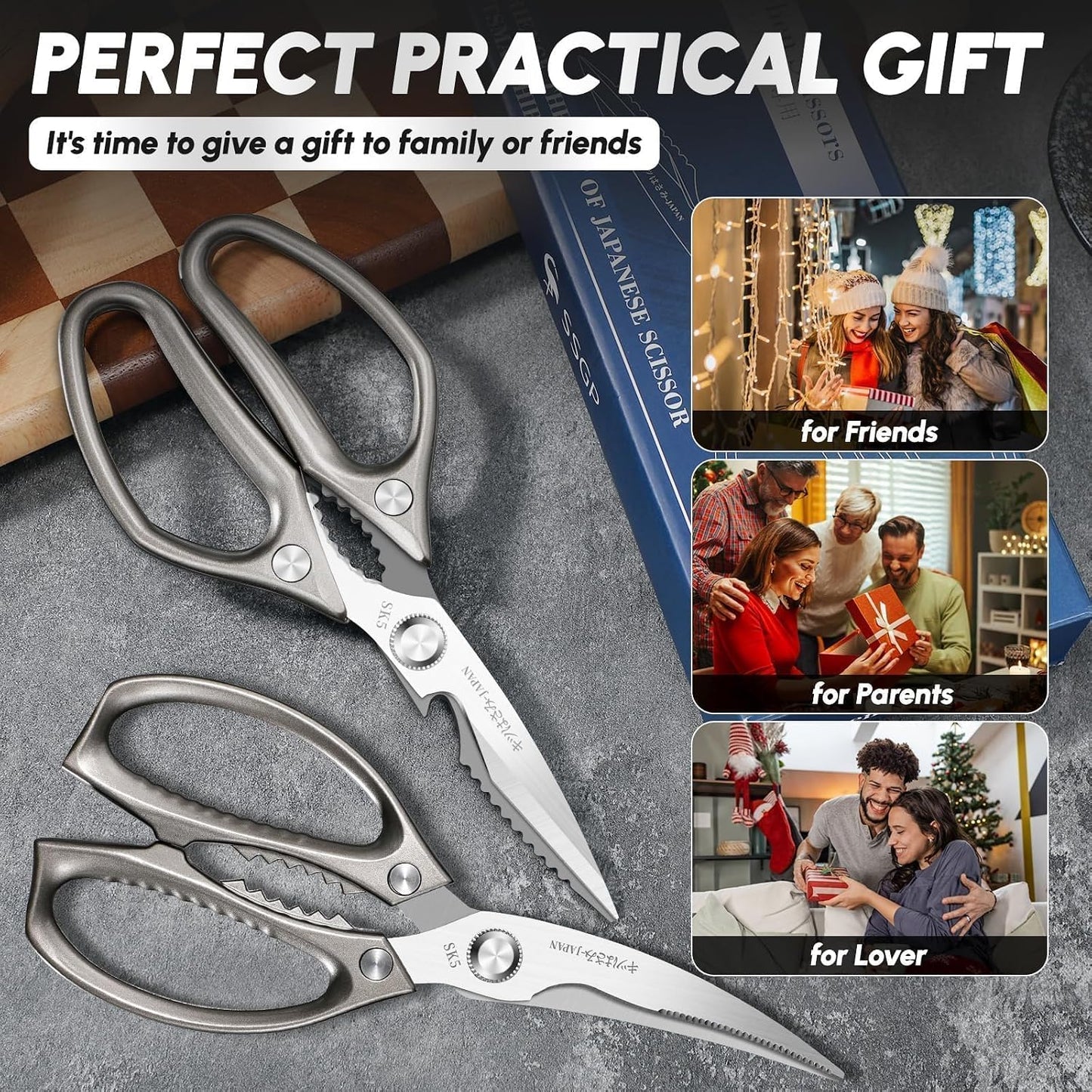 SSGP Kitchen Shears Set, All Purpose Heavy Duty Poultry Shears, Sharp Japanese Meat Scissors, Dishwash Safe Stainless Steel Kitchen Scissors for Food, Chicken Bones, Turkey, Cooking Gifts for Men Dad