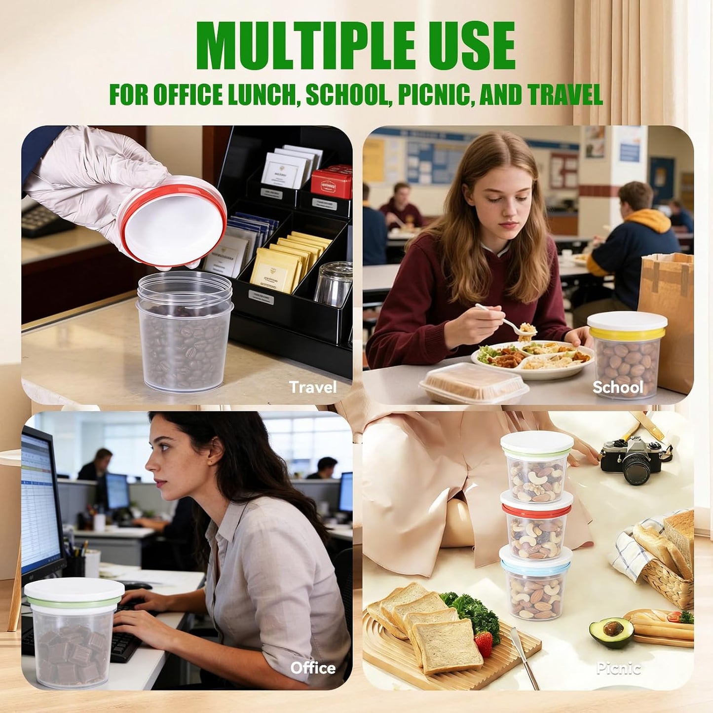 6 Pack 10oz Food Storage Containers, Plastic Containers with Twist Top Lid, Reusable Dishwasher Freezer Safe Airtight, Takeout Container - Ideal for Soup and More