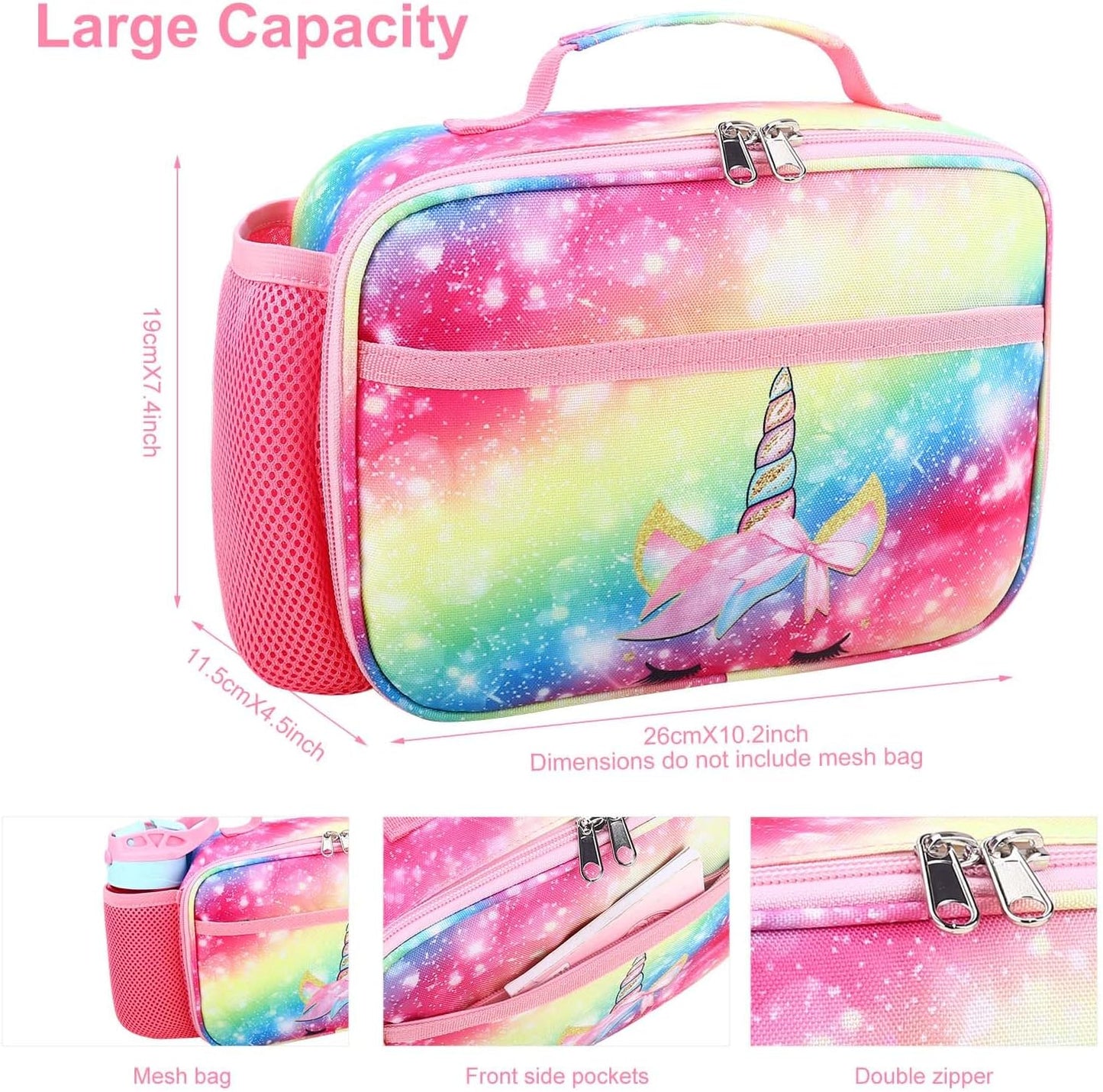 RHCPFOVR Kids Lunch Bag - Insulated Lunch Box for Boys Girls,Washable Lunch Bag and Reusable Toddler Leak-proof Lunchbox for School and Daycare - Colors A