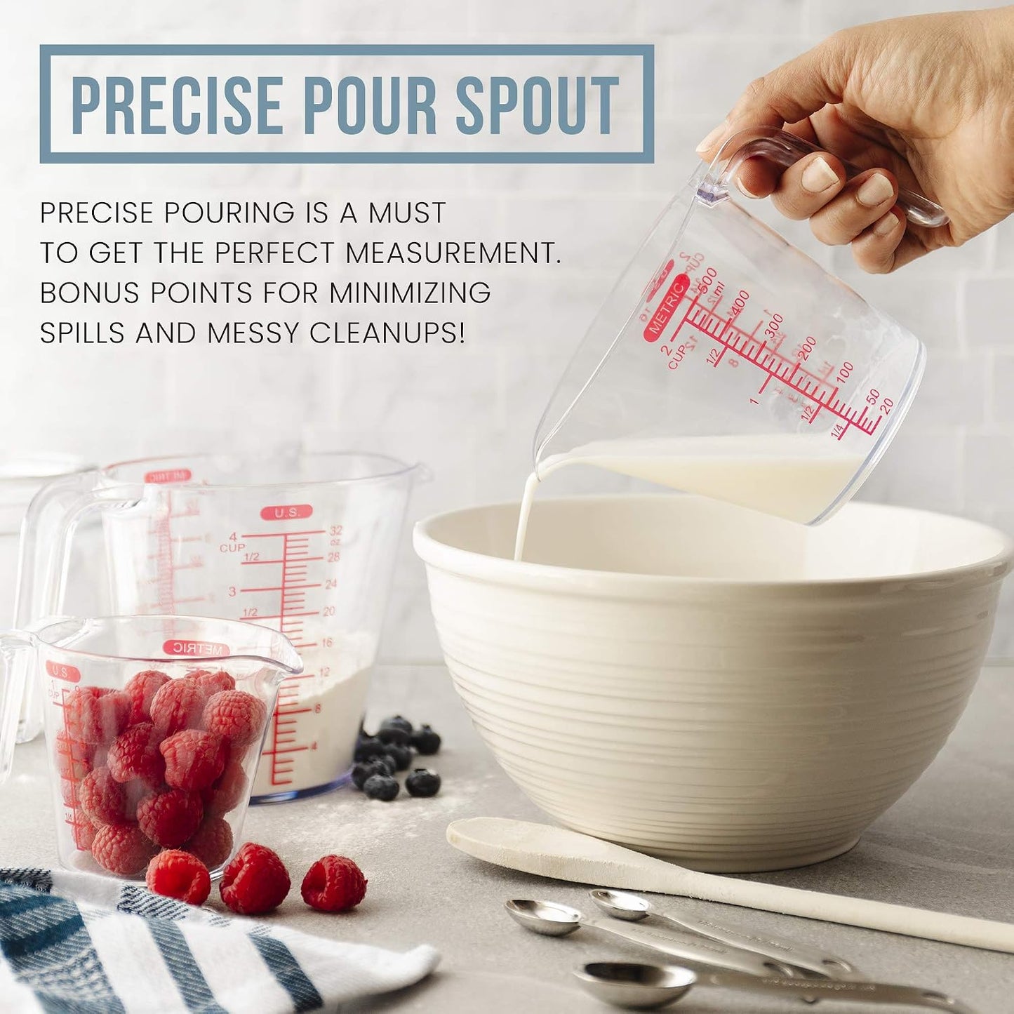 Chef Pomodoro 3-Piece Liquid Meausuring Cups Set - Ml and Oz Measuring Cup