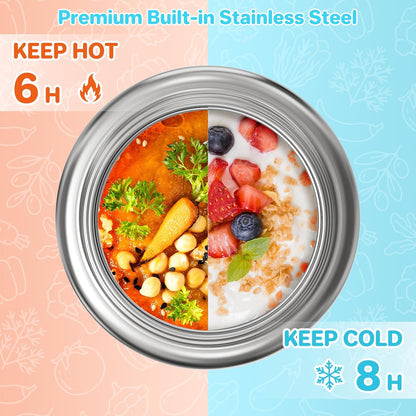 JSLOVE Bento Lunch Box with Leak Proof Thermos Food Jar for Kids, Food Lunch Containers for Boys with 4 Compartments, BPA-Free with Utensils, Food Picks, Sauce Jar & Silicone Lunch Box Dividers