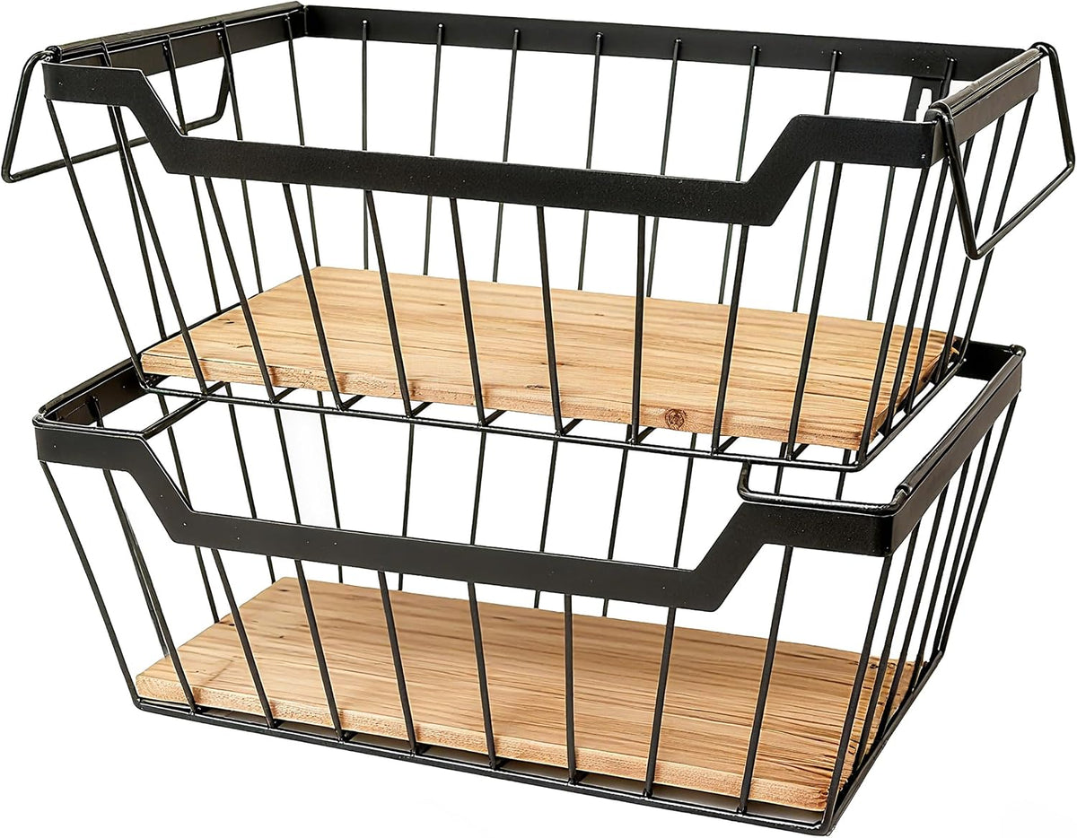 ShabbyDecor Metal Wire Basket with Handles Storage Organizer Stackable Organizing bin for Cabinet Shelf Countertop Under Sink Pantry for Kitchen,Bathroom,Laundry Closet, 1 Pack