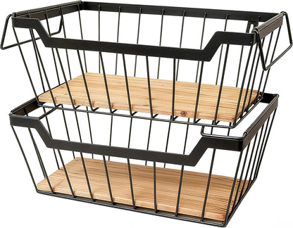 ShabbyDecor Metal Wire Basket with Handles Storage Organizer Stackable Organizing bin for Cabinet Shelf Countertop Under Sink Pantry for Kitchen,Bathroom,Laundry Closet, 1 Pack