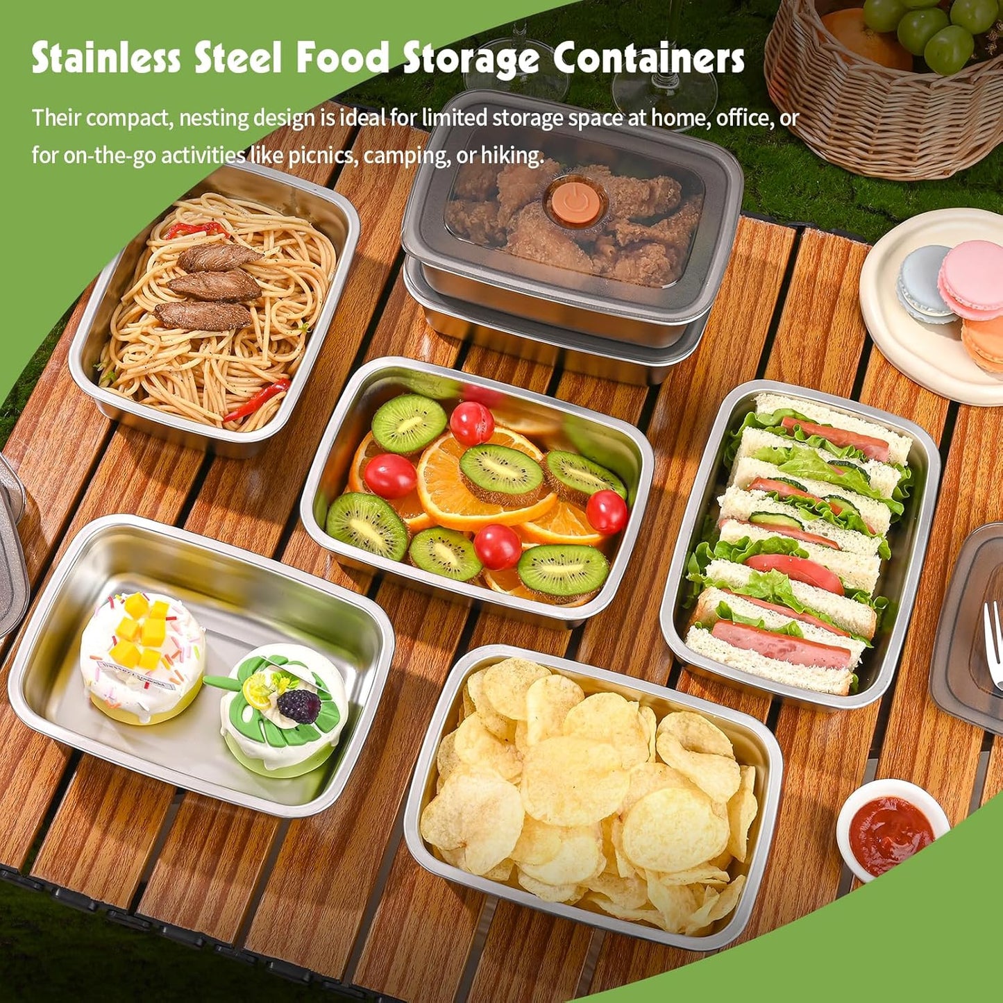 10 Pack Stainless Steel Food Storage Containers with Leak-Proof Lids, 34oz Reusable Metal Meal Prep Lunch Boxes, Stackable, BPA-Free, Dishwasher Safe for Snacks, Fruits & On-the-Go Meals