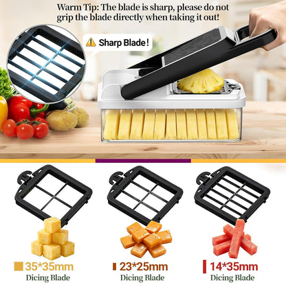 12-in-1 Vegetable Chopper 7 Blades, Veggie Cutter with Handle, Black/White