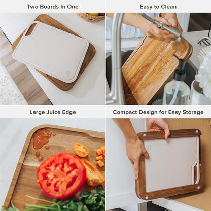 KitchenEdge Premium Acacia Cutting Board with Nesting Rice Fiber Chopping Board for Cooking Prep, 2 Piece Kitchen Set, Non-Slip Feet with Juice Groove, Heavy Duty, Pre Oiled, 17” x 12.5”