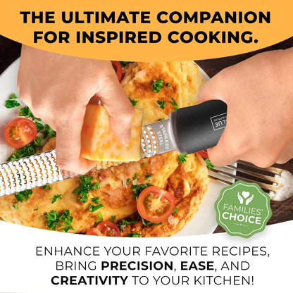 Orblue Lemon Zester & Cheese Grater - Premium Citrus Zester, Kitchen Grater for Parmesan, Chocolate, Fruits, Vegetables, Ginger, Garlic, Nutmeg - Stainless Steel Blades with Protective Cover, Gray