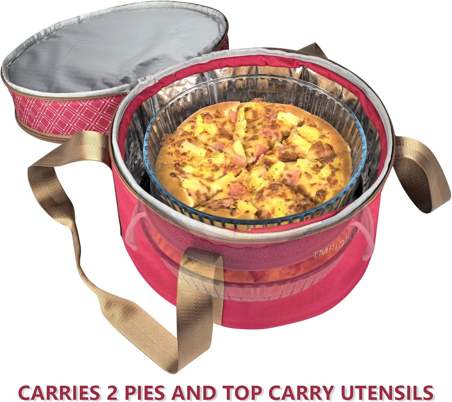 Pie Carrier With A Lid And Handle, With A Hard Edge That Won'T Collapse, Round Insulated Casserole Carrier,It Is Suitable For The Safe Transportation Of Cold And Hot Food (Red)