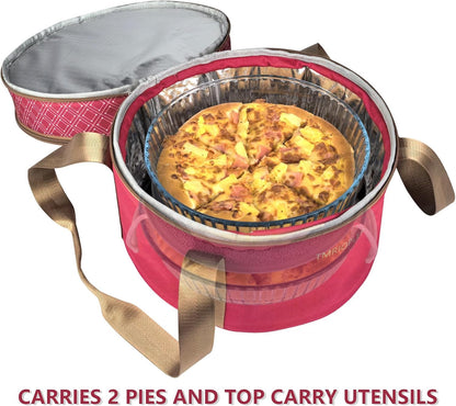 Pie Carrier With A Lid And Handle, With A Hard Edge That Won'T Collapse, Round Insulated Casserole Carrier,It Is Suitable For The Safe Transportation Of Cold And Hot Food (Red)