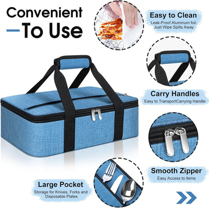 Insulated Casserole Carrier, Portable Casserole Carrier for Hot or Cold Food Lunch Tote Warmer or Cooler Bag, Lasagna Lunch Bag for Potluck Parties- Fits 9" x 13" Baking Dish-Charcoal Grey