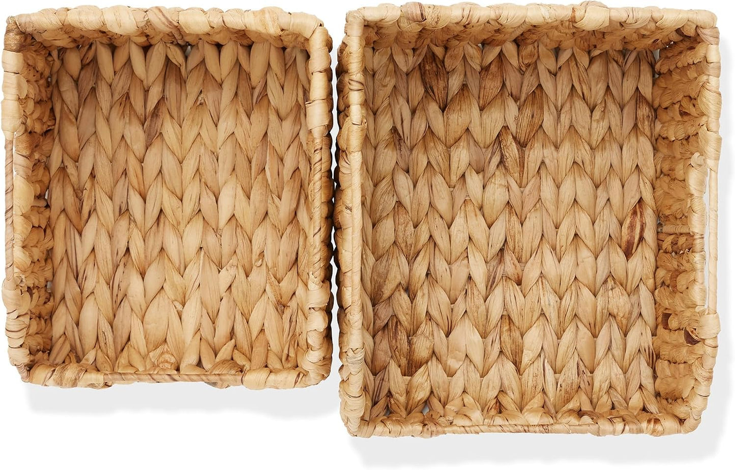 Casafield Set of 2 Water Hyacinth Pantry Baskets with Handles - Espresso, Woven Storage Bin Organizers for Kitchen Shelves, Medium and Large Sizes