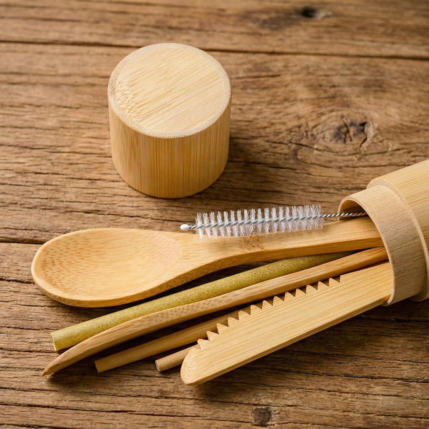 Eco-Friendly Travel Utensils Set: Lightweight Bamboo Forks, Spoons, Knives in Wooden Case, Reusable Utensils for Lunch Box, Kids Camping Cutlery, Sustainable Portable Flatware
