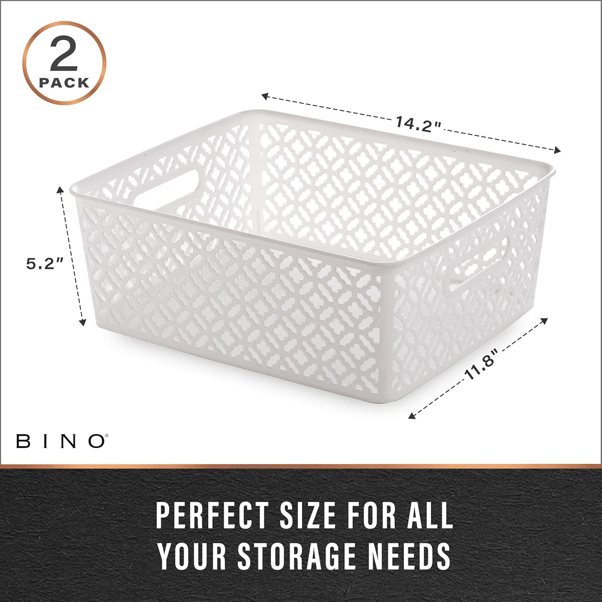 BINO l Plastic Storage Baskets, Large - Grey l THE BLOSSOM COLLECTION l Multi-Use Organizer Bin l Built-in Handles l Plastic Woven Basket for Organizing l Pantry & Home Organizing Basket