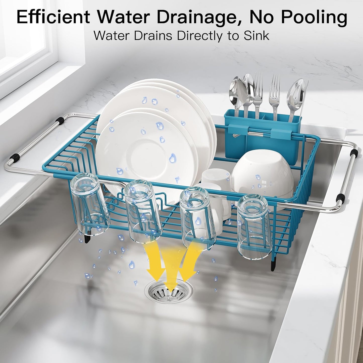 JASIWAY Dish Drying Rack in Sink, Dish Drainer with Cup and Utensil Holder