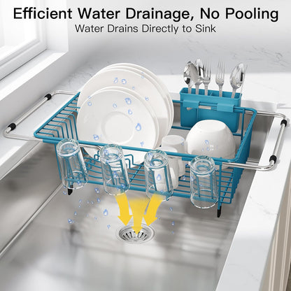 JASIWAY Dish Drying Rack in Sink, Dish Drainer with Cup and Utensil Holder
