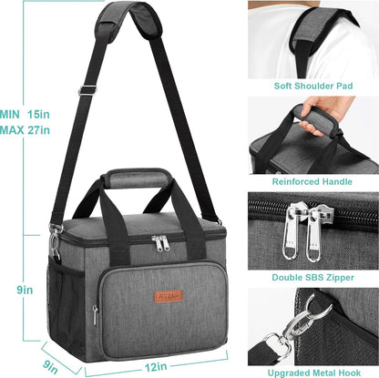 Tiblue Insulated Lunch Bag for Women/Men, Reusable Lunch Box for Office Work School Picnic,Leakproof Freezable Cooler Bag with Adjustable Shoulder Strap for Kid/Adult(Medium, Black & White Stripes)